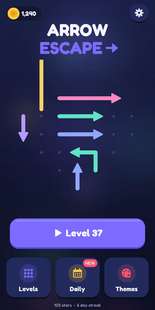Arrow Escape home screen with the play button and daily challenge